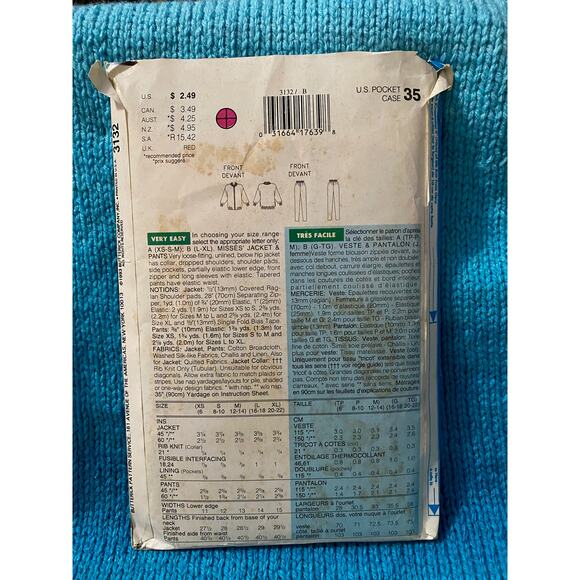 Butterick Sewing pattern 3132 track suit pattern uncut - Picture 3 of 8